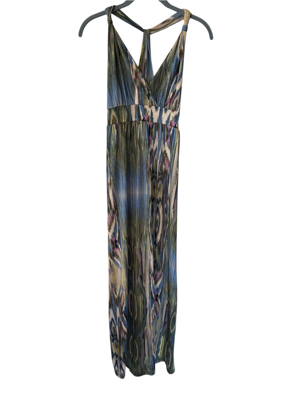 Sleeveless V-Neck Maxi Dress in Multicolor Abstract Print